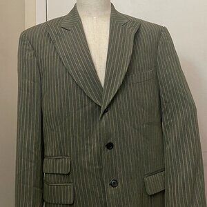 Zanetti Made in Italy Men’s Olive Green Pinstripe Blazer Size 52R